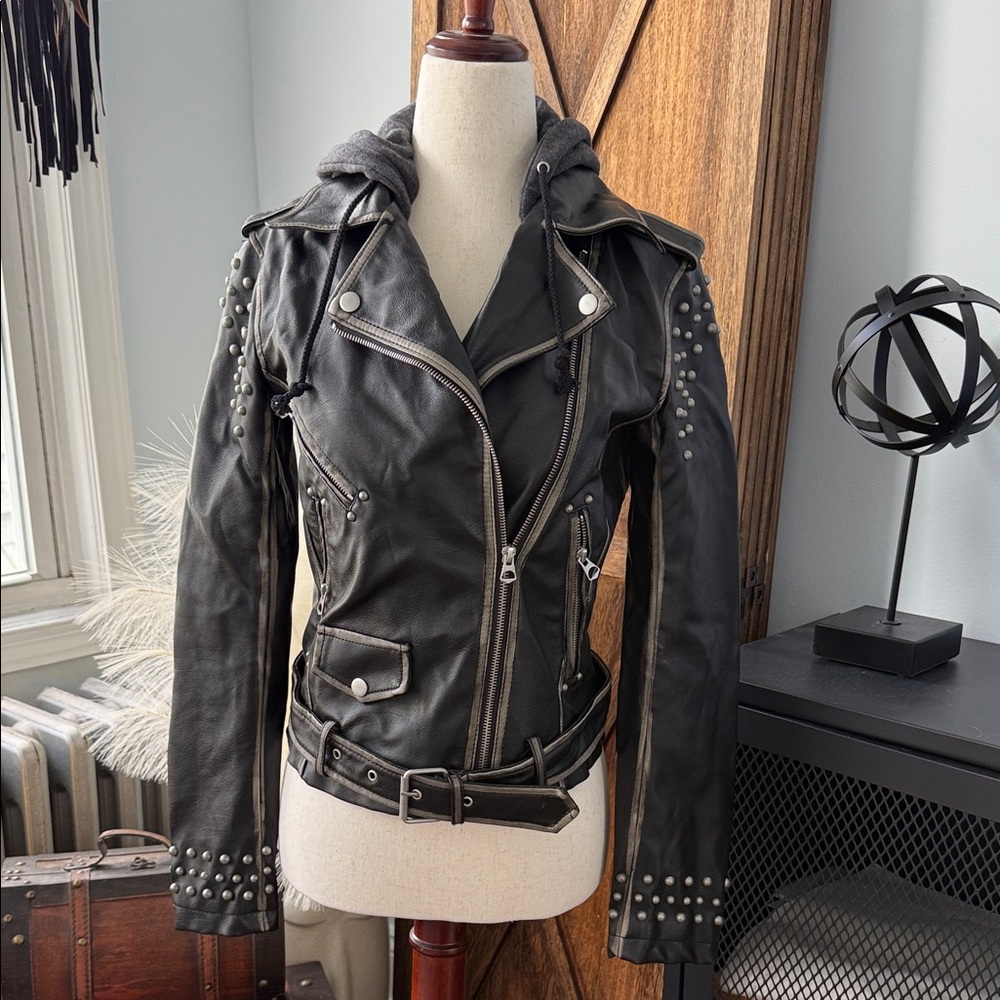 Zara Studded Black Leather Jacket